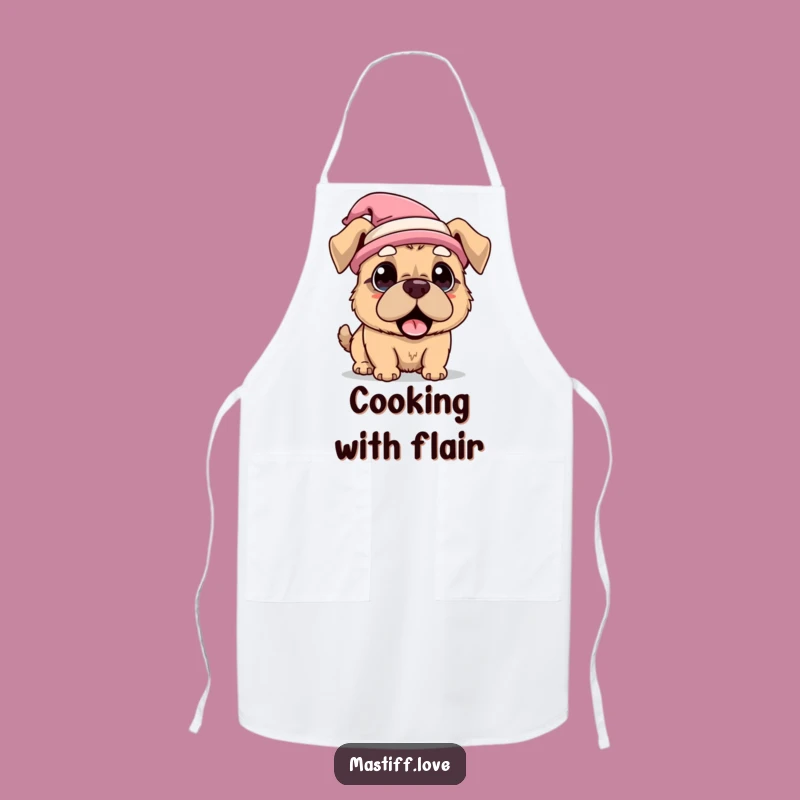 Funny Kawaii Mastiff Hat Surprise Apron, Kitchen Whimsy Dog Gift