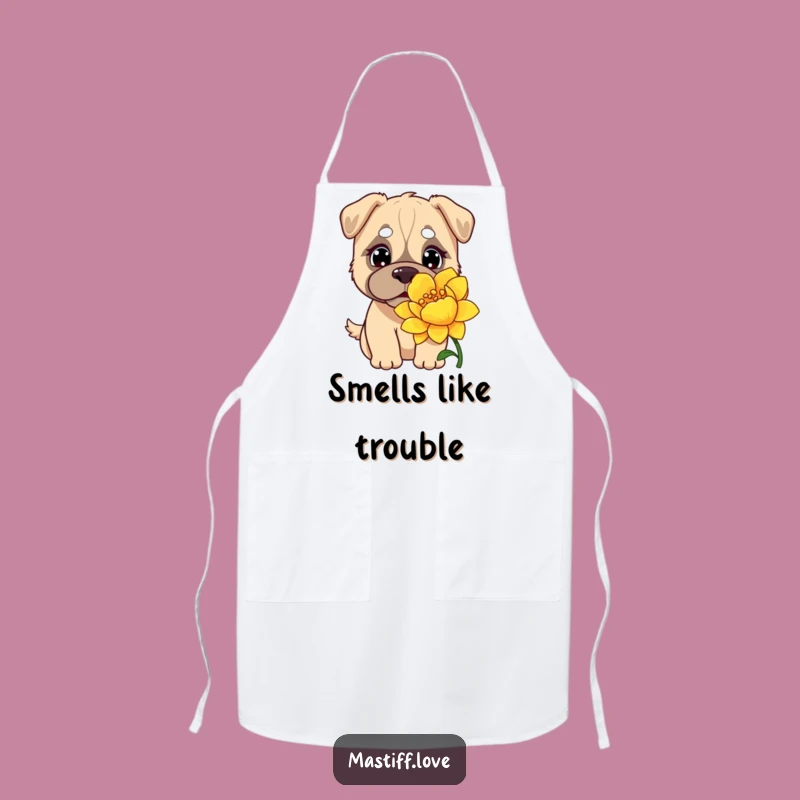 Funny Kawaii Mastiff Apron: Curious Chef Dog, Great Humorous Kitchen Gift