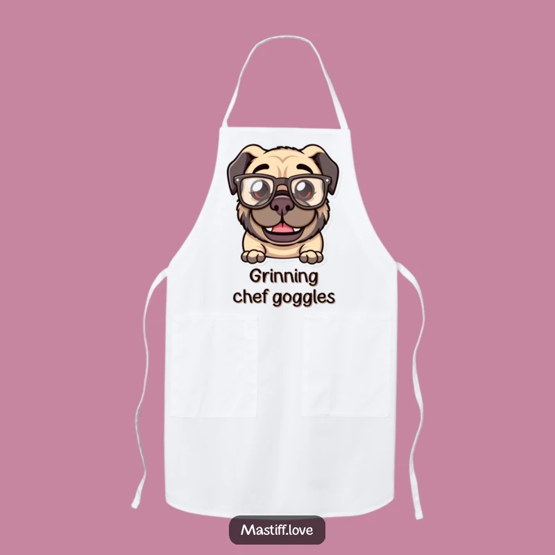 Funny Kawaii Mastiff Glasses Apron: Goofy Grin, Kitchen Comedian