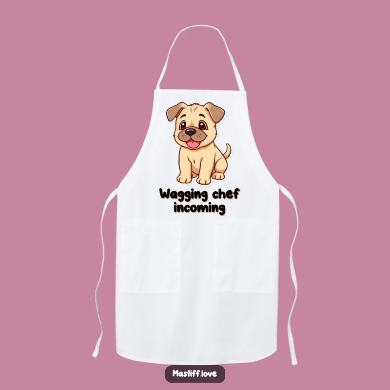Funny Kawaii Mastiff Puppy Apron: Floppy Ears Wagging Tail, Cute Kitchen Wear