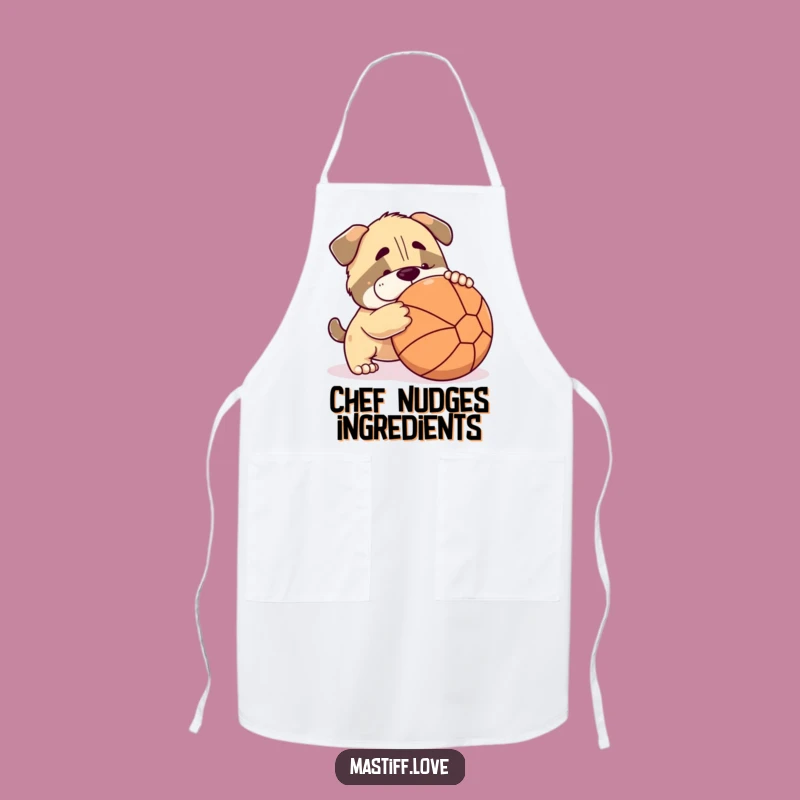 Funny Mastiff Apron: Playful Dog Nudging Ball Chef Apron, Kitchen Fun Gift