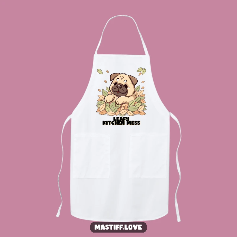 Happy Kawaii Mastiff Leaves Apron: Rolling Dog Fun, Kitchen Autumn Funny Gift
