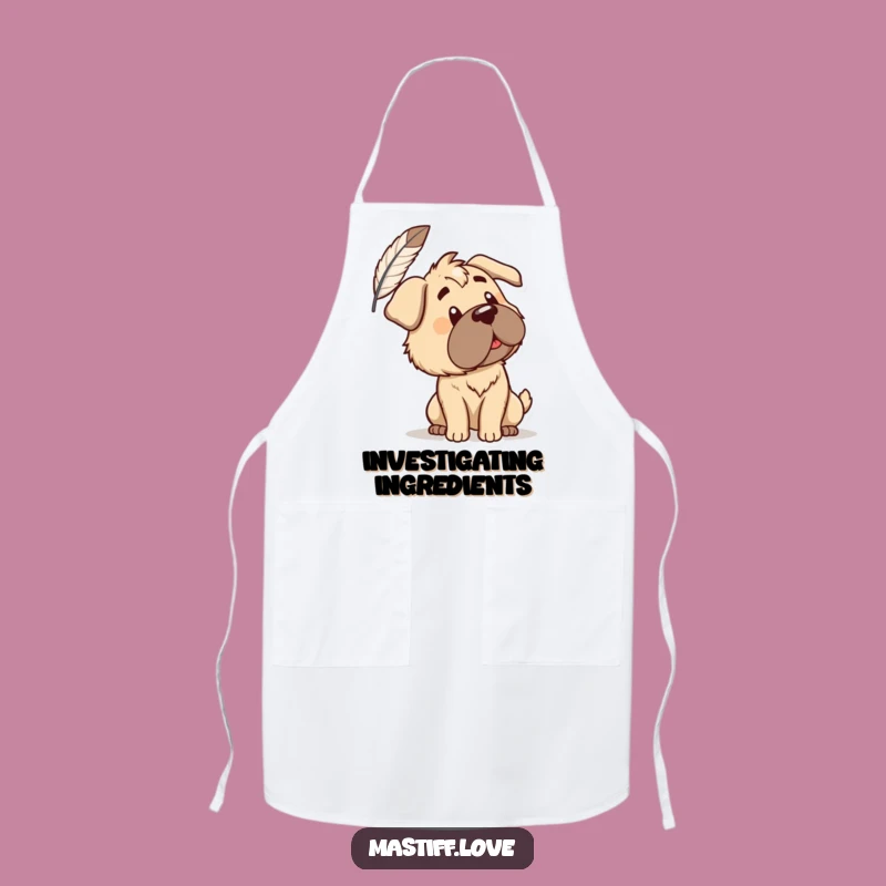 Funny Mastiff Feather Apron: Cook with Curiosity, Featuring a Pensive Pup - A Fun Gift!