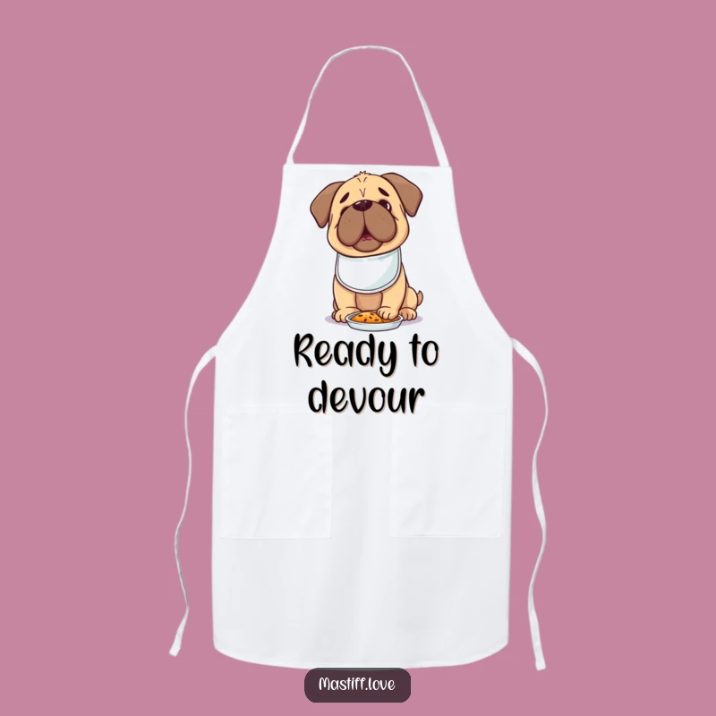 Hungry Kawaii Mastiff Apron: Tiny Bib Dog Eager for Food, Kitchen Funny Gift