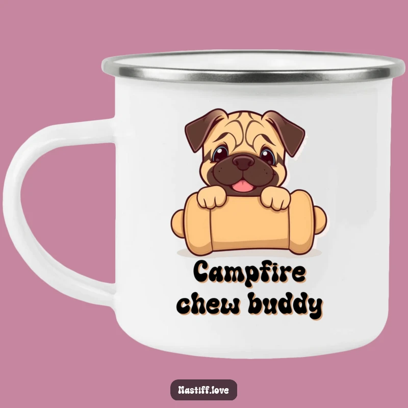 Funny Mastiff Puppy Camping Mug: Joyful Pup Peeking Enamel Mug, Outdoor Gift