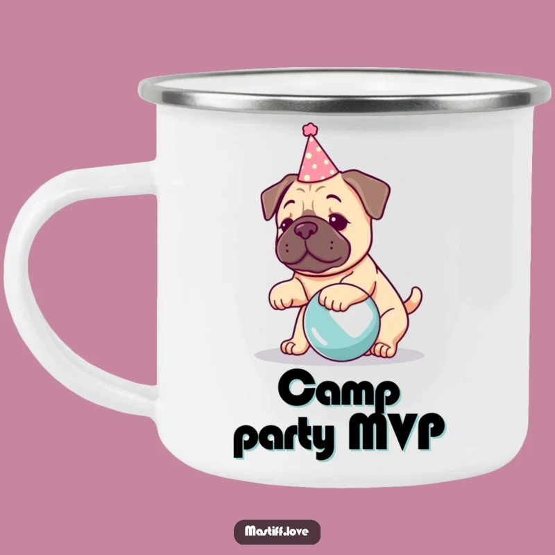 Funny Kawaii Mastiff Camping Mug: Party Pup Adventure, Perfect Outdoor Gift