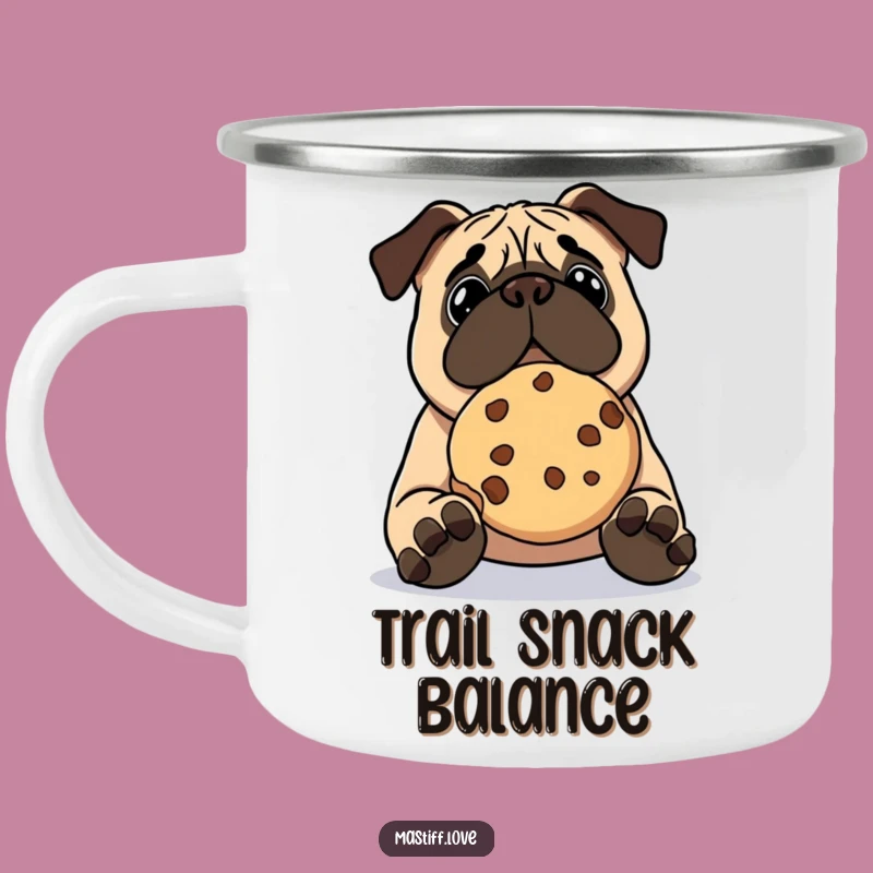 Funny Kawaii Mastiff Cookie Camping Mug: Adventure Fuel & Dog Humor