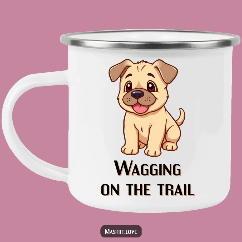 Funny Kawaii Mastiff Puppy Camping Mug: Floppy Ears Wagging Tail, Outdoor Fun