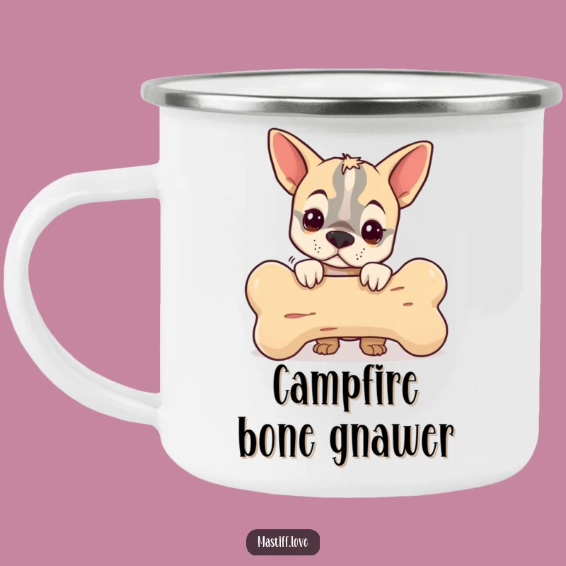 Funny Mastiff Bone Camp Mug: Little Peek, Outdoor Humor Gift