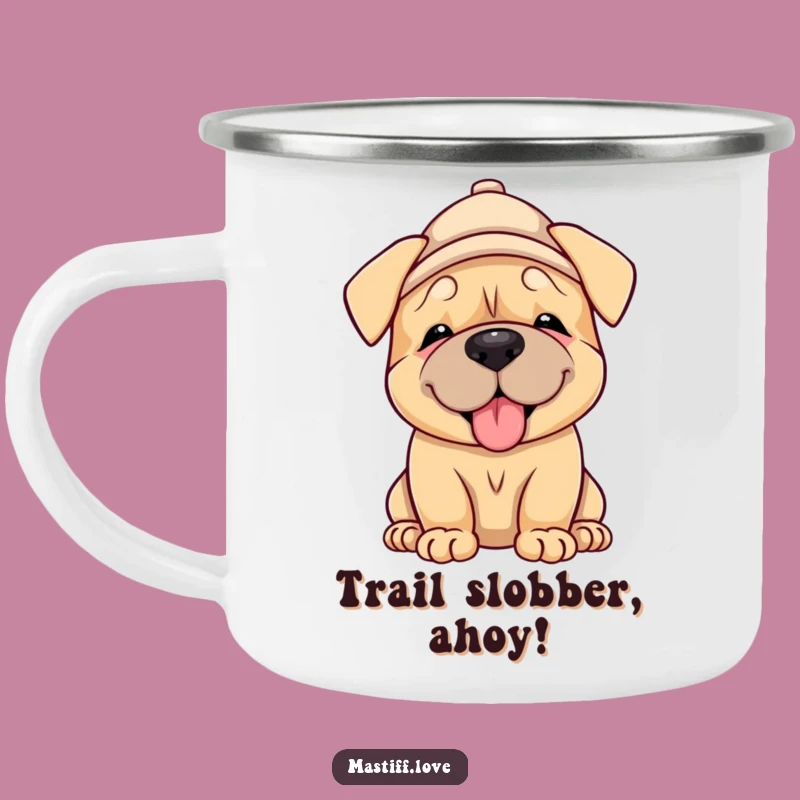 Funny Mastiff Puppy Hat Camping Mug: Adventure Ready Pup