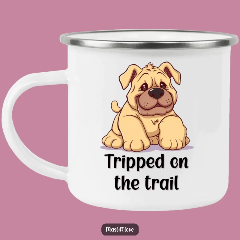 Funny Tripping Mastiff Camping Mug - Durable & Hilarious Dog Gift for Outdoor Adventures!