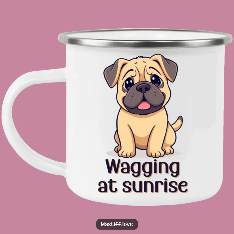 Funny Kawaii Mastiff Camping Mug: Wagging Pup Adventure, Perfect Outdoor Gift
