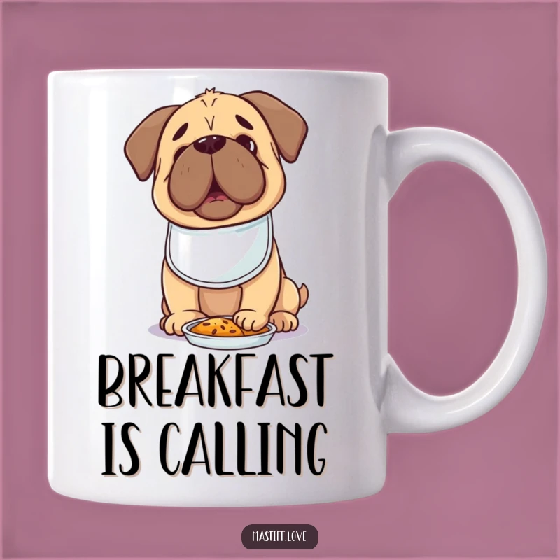 Hungry Kawaii Mastiff Mug: Tiny Bib Dog Eager for Food, Funny Gift