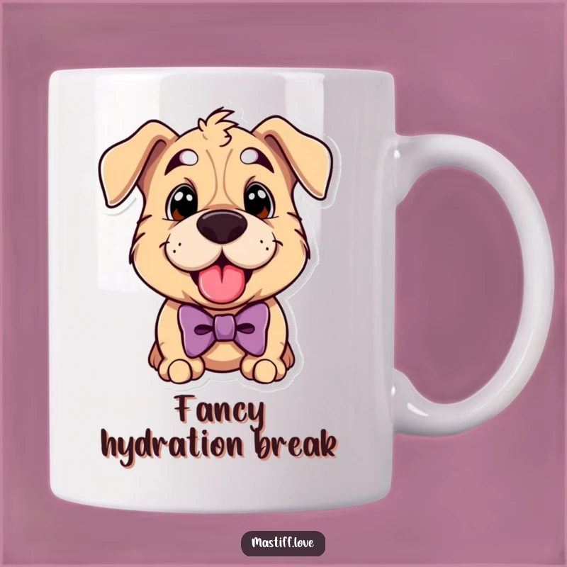 Funny Mastiff Bowtie Mug: Happy Dog Panting, Dapper & Humorous Gift