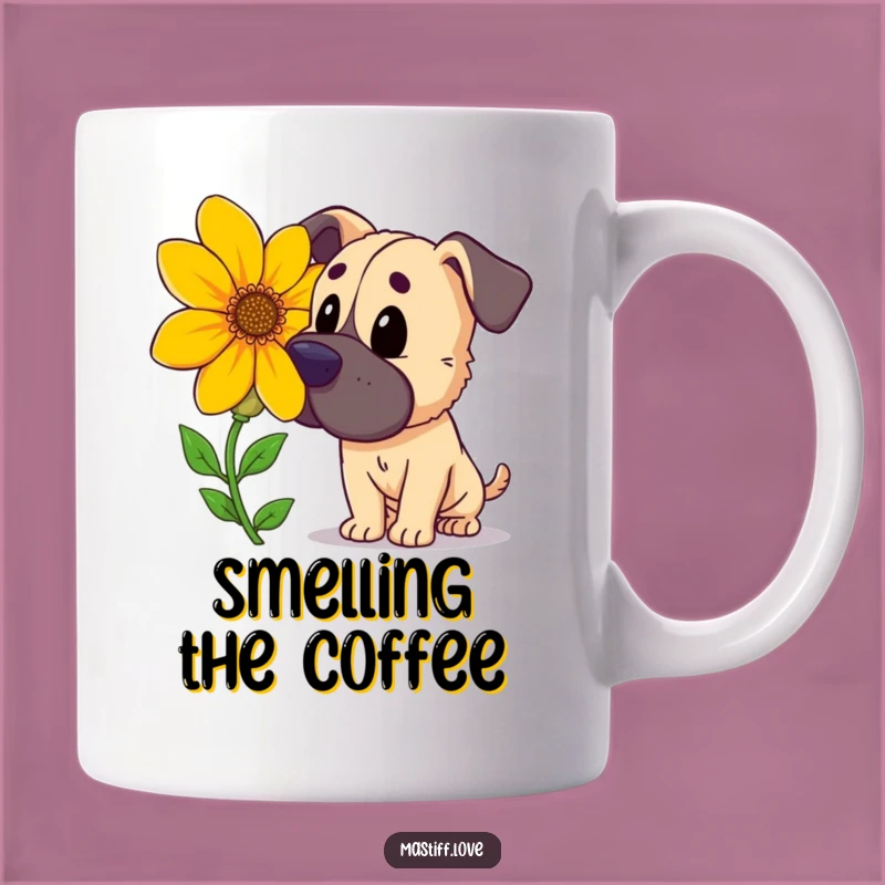 Funny Curious Mastiff Flower Mug: Adorable Cartoon Dog Gift for Garden Lovers