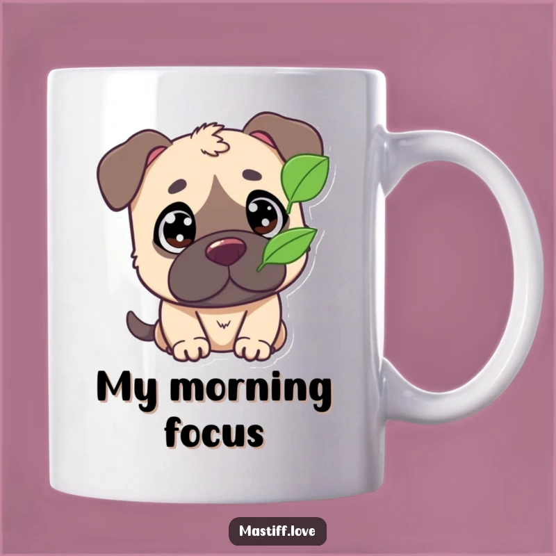 Funny Mastiff Mug: Cute Wide-Eyed Pup Watching Leaf, Great Gift