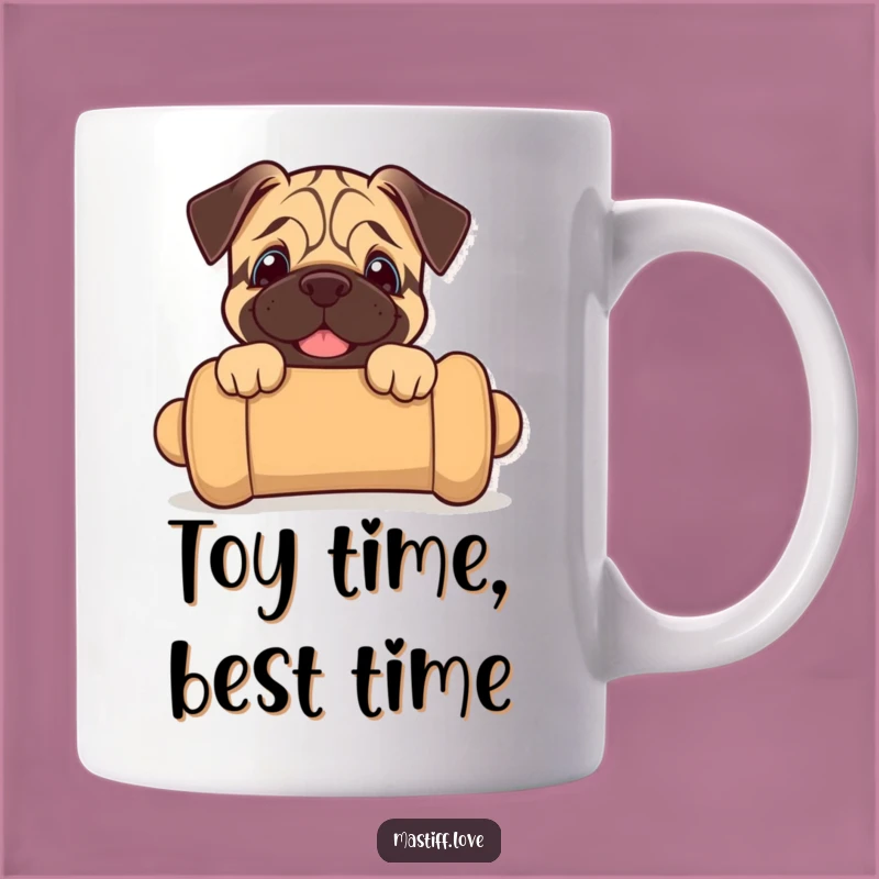 Funny Mastiff Puppy Mug: Joyful Pup Peeking, Adorable Toy Lover Gift