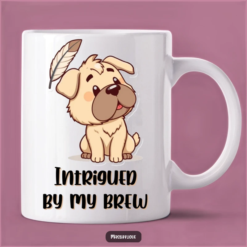 Funny Mastiff Feather Mug: Curious Dog Tilting Head, The Perfect Quirky Funny Gift!