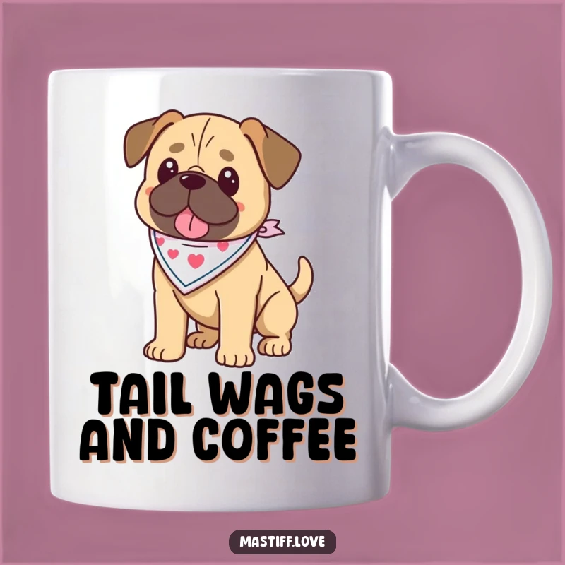 Funny Kawaii Mastiff Mug: Bandana Style, Wagging Tail, Adorable Funny Gift