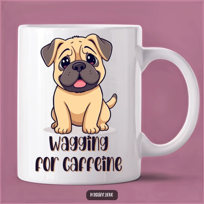 Funny Kawaii Mastiff Wagging Mug: Happy Floppy Ears Pup, Perfect Gift