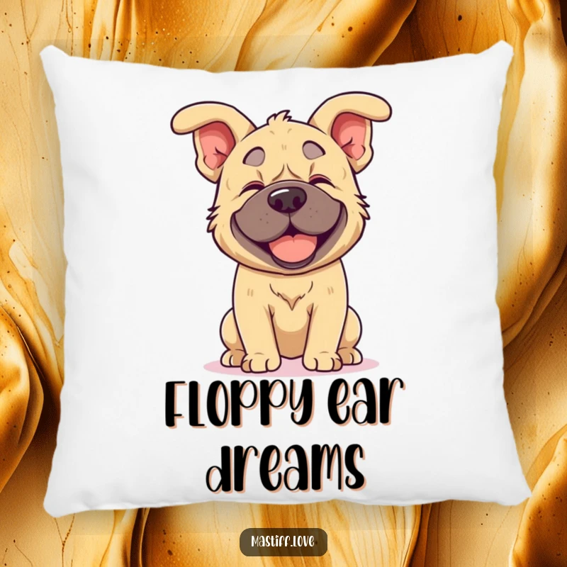 Funny kawaii mastiff pillow with a mastiff joyfully shaking its head, its floppy ears in motion, providing comfort and adorable humor.