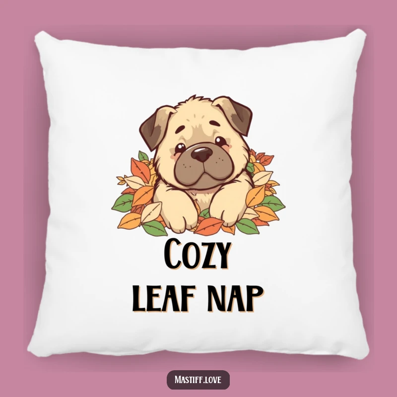 Funny Kawaii Mastiff Leaf Pile Pillow, Comfy Buried Dog Decor Gift