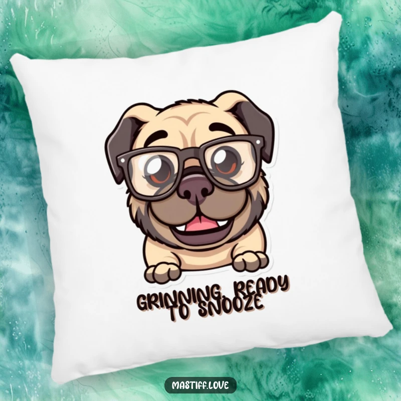 Funny Kawaii Mastiff Pillow: A soft pillow featuring a mastiff with a goofy grin and oversized, comical glasses.