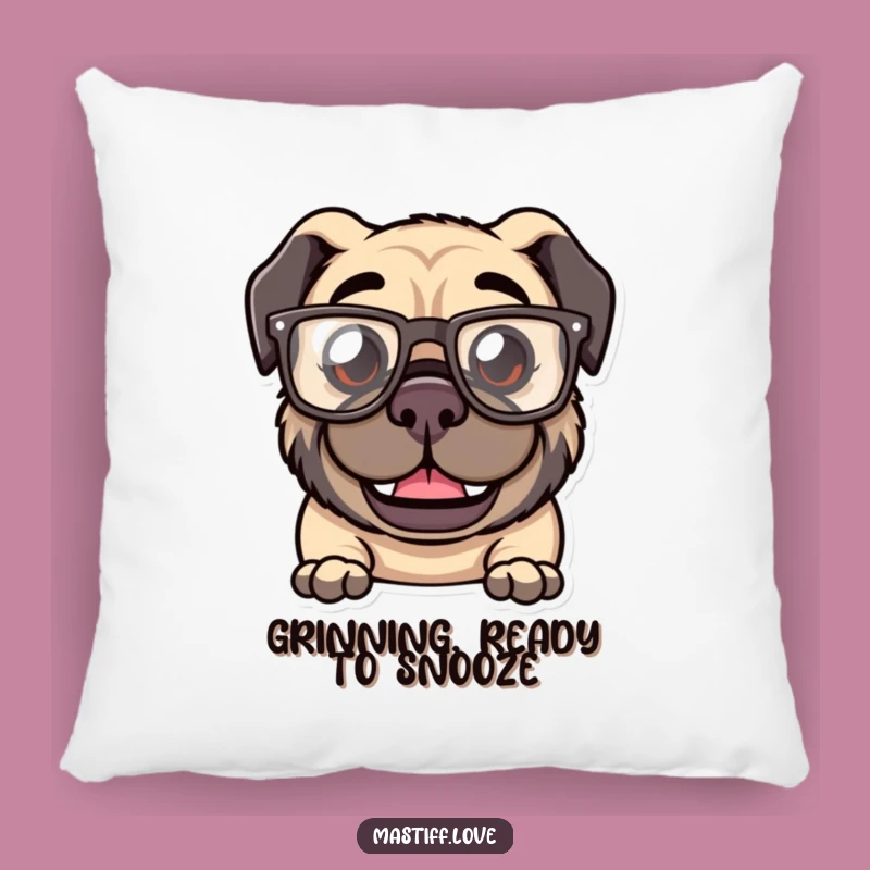 Funny Kawaii Mastiff Glasses Pillow: Goofy Grin, Cozy Comfort