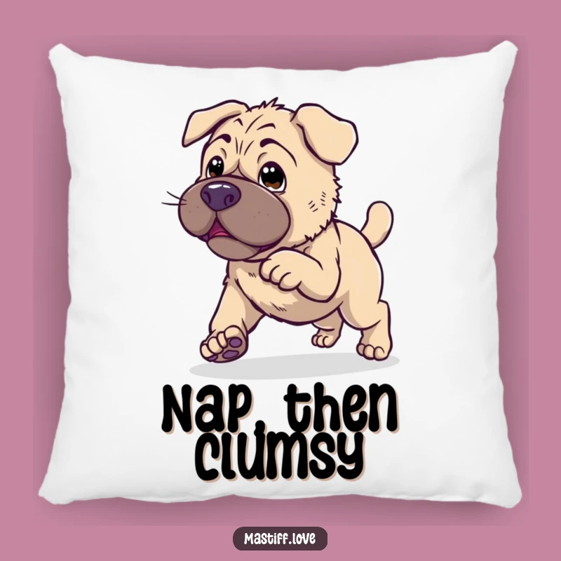 Clumsy Kawaii Mastiff Hop Pillow: Soft Endearing Dog Trying to Hop, Cozy Funny Gift