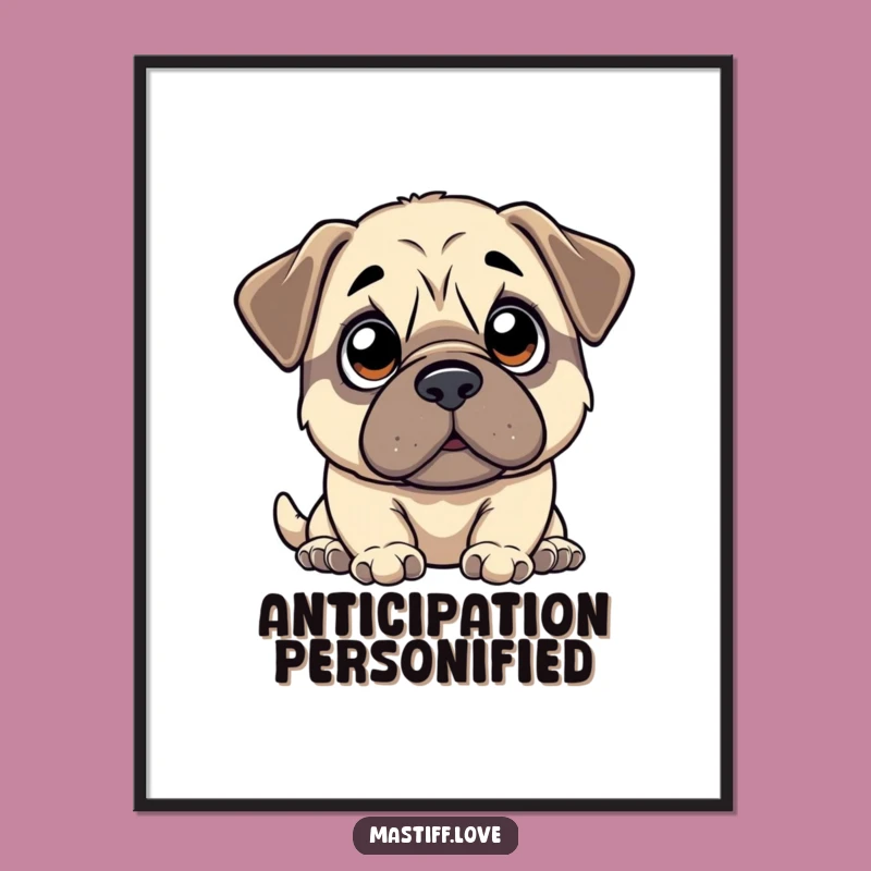 Funny Kawaii Mastiff Digital Art Print: Innocent Gaze Decor, Instant Cute Gift