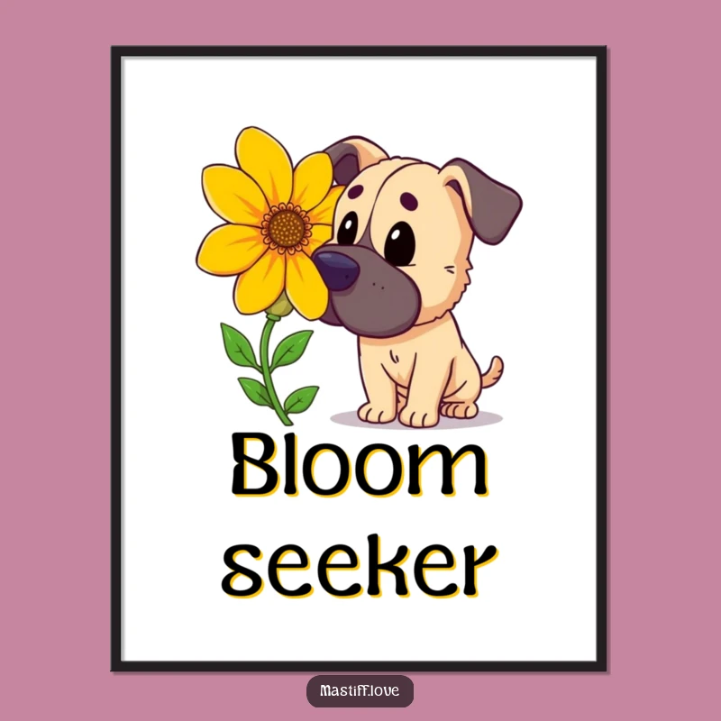 Funny Mastiff Flower Digital Art: Instant Download of Curious Pup