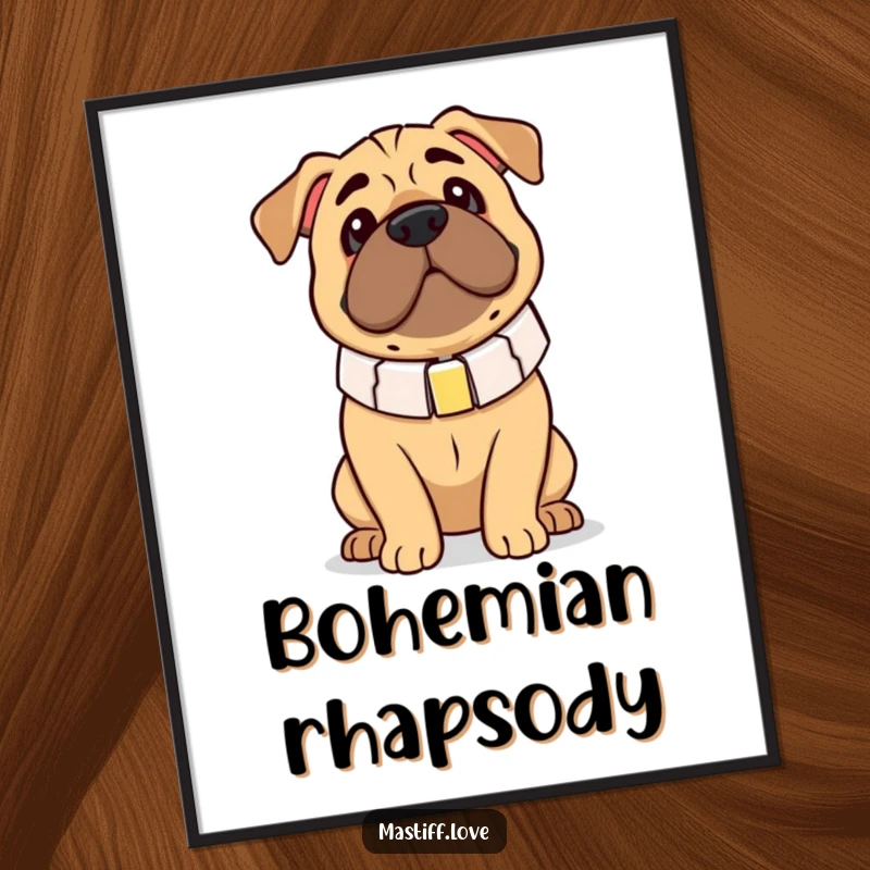 Funny Mastiff Digital Art Print: A dog looks endearingly clumsy in an oversized collar, radiating lovable goofiness.