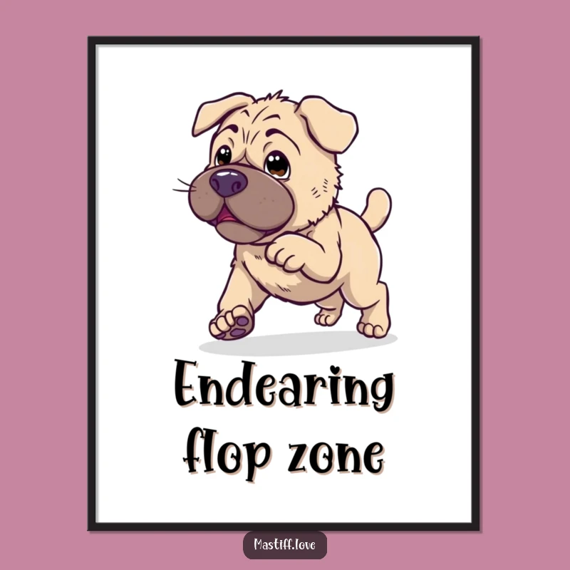 Clumsy Kawaii Mastiff Hop Digital Art: Endearing Dog Trying to Hop, Instant Funny Decor