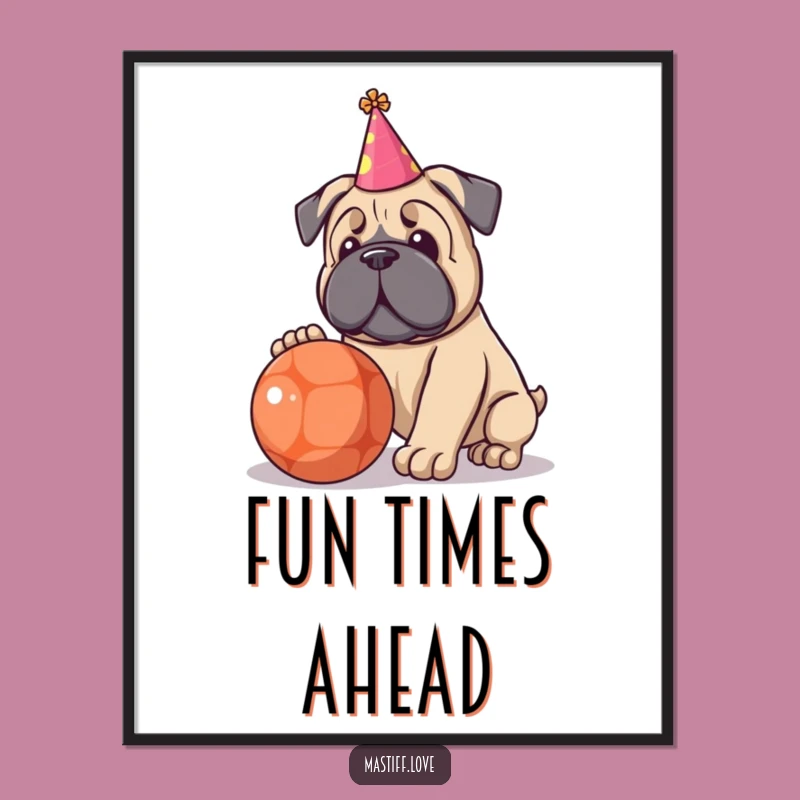 Funny Kawaii Mastiff Party Digital Art - Instant Festive Decor