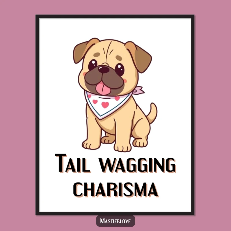 Funny Kawaii Mastiff Digital Art Print: Bandana Style Decor, Instant Cute Gift
