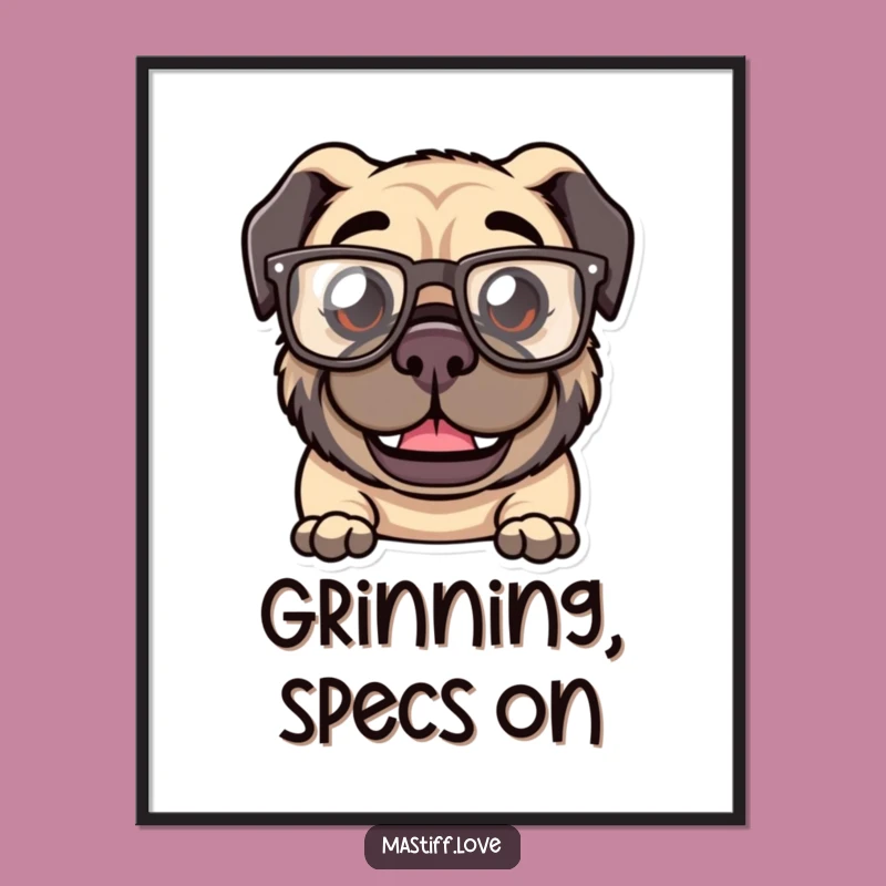 Funny Kawaii Mastiff Glasses Digital Art: Goofy Grin, Instant Humor