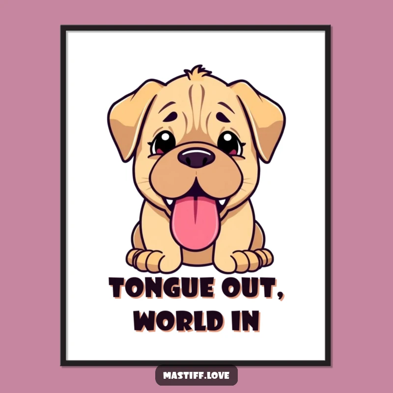Funny Kawaii Mastiff Puppy Digital Art: Joyful Panting Pup, Instant Humorous Decor