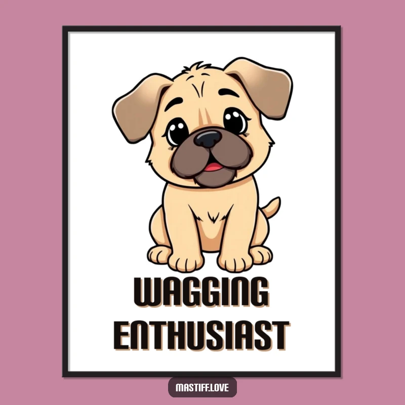 Funny Kawaii Mastiff Wagging Tail Digital Art: Instant Happy Dog Decor