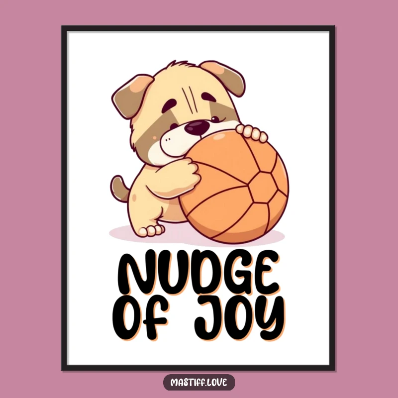 Funny Mastiff Digital Art: Printable Playful Dog Nudging Ball Decor, Instant Gift
