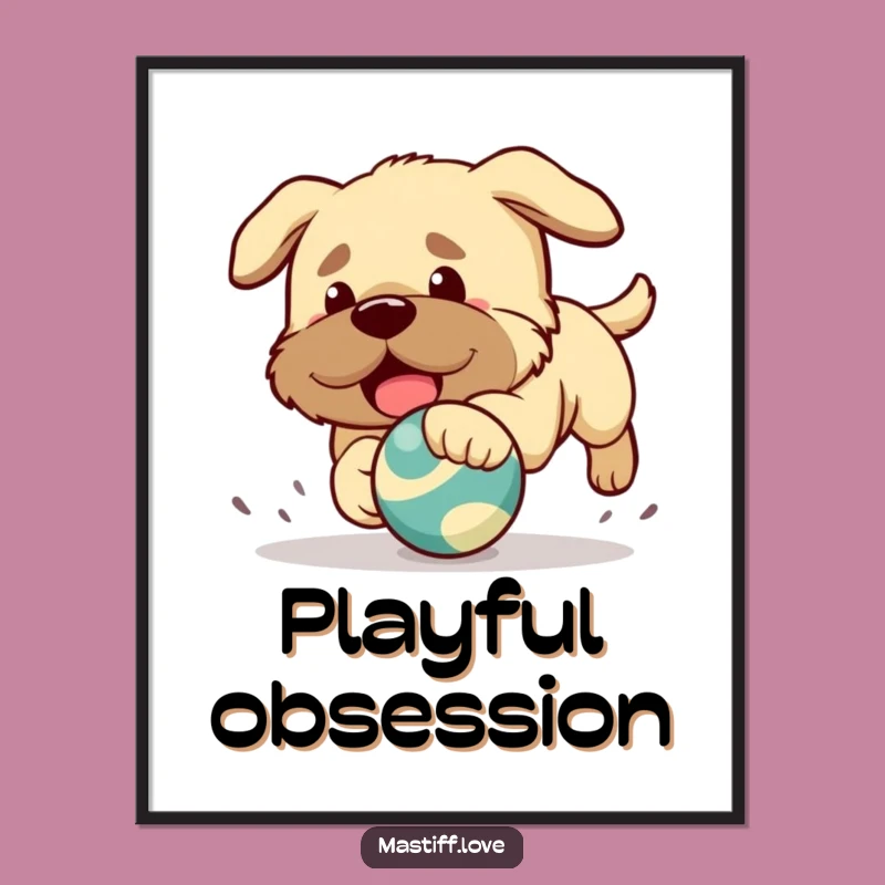 Funny Mastiff Digital Print: Instant Kawaii Joy with Puppy Toy Chase Art