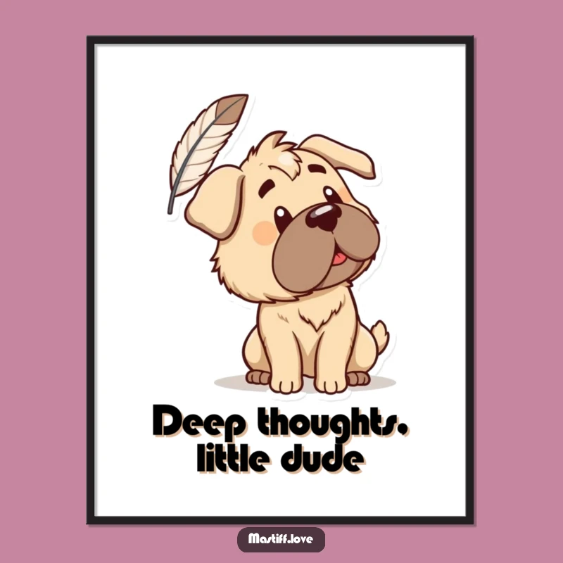 Funny Mastiff Feather Digital Art: Curious Pup Artwork, Instant Hilarious Funny Gift!