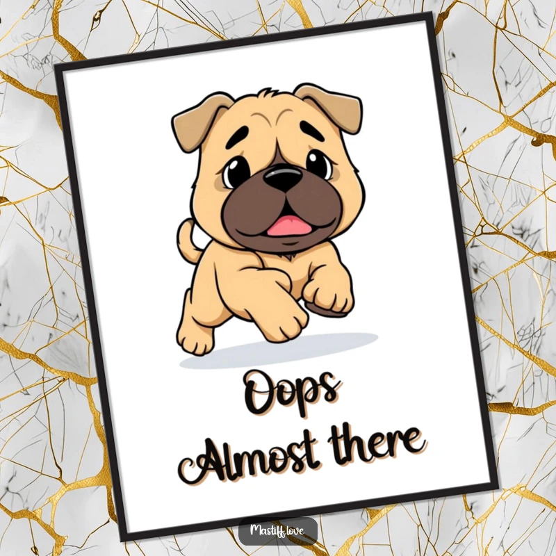 Funny Mastiff Tripping Digital Art: A large mastiff with enormous paws is caught mid-trip while running, a humorous digital artwork.