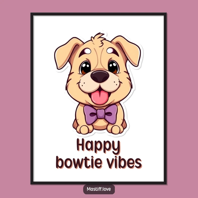 Funny Mastiff Bowtie Digital Art: Printable Dapper Dog Panting Decor, Instant Gift