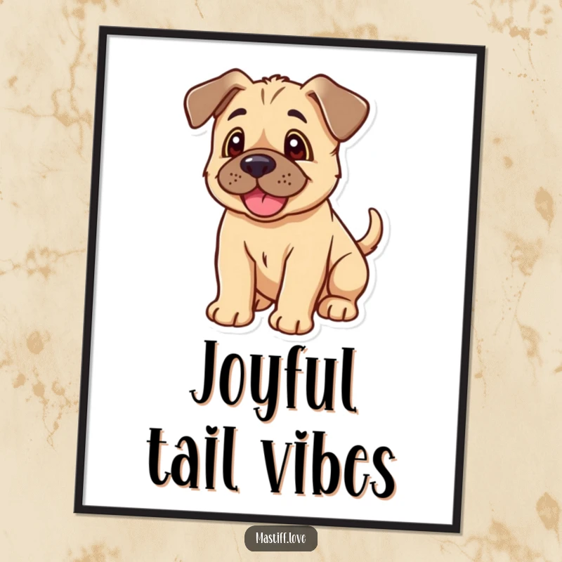 Funny Kawaii Mastiff Puppy Digital Art Print: A high-resolution image of a joyful mastiff puppy with floppy ears and a wagging tail.