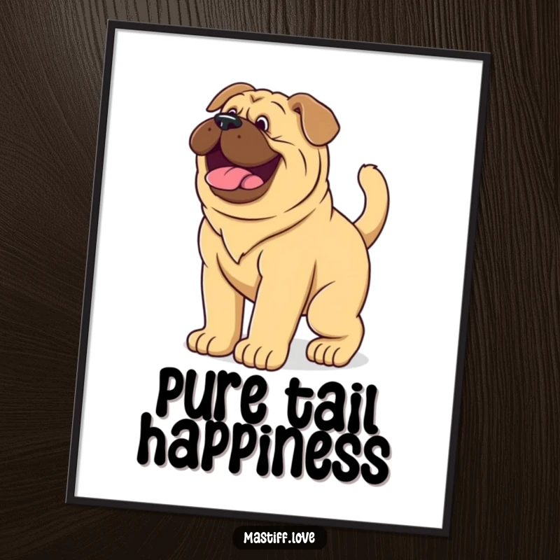 Funny Digital Art Print of a giant mastiff puppy wagging its tail vigorously, embodying pure doggy delight.