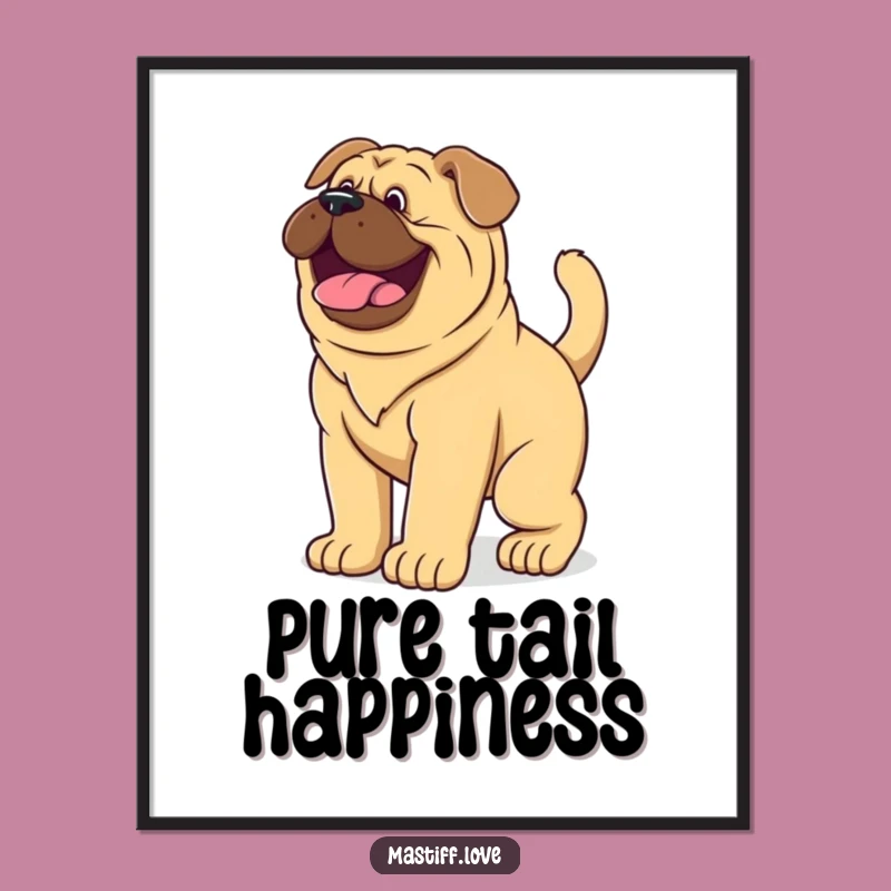 Funny Mastiff Puppy Wagging Tail Digital Art Print - Printable Joyful Wall Decor Gift