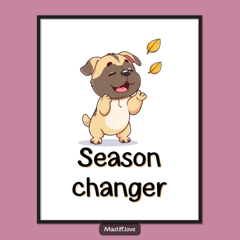 Funny Mastiff Leaf Digital Art: Instant Download of Playful Pup