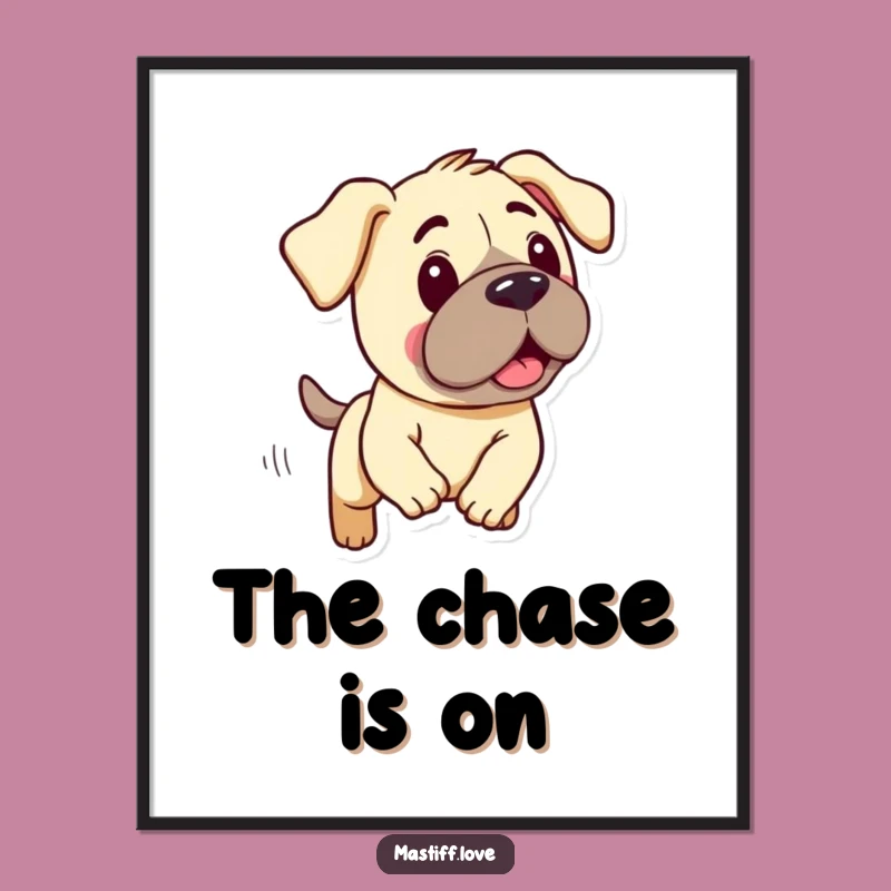 Funny Mastiff Digital Art: Kawaii Droopy Dog Chase Print