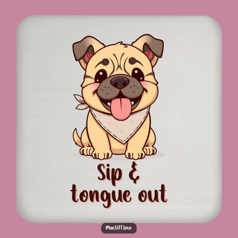 Funny Kawaii Mastiff Bandana Coaster: Tongue Lolling, Protects Surfaces