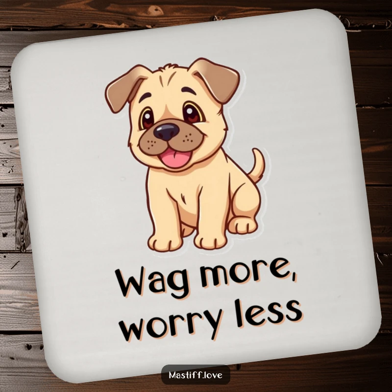 Funny Kawaii Mastiff Puppy Coaster: A cute coaster featuring a happy mastiff puppy with floppy ears and a wagging tail.